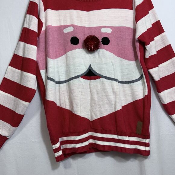 Tipsy Elves Santa's Close Up Red White Striped Ugly Christmas Sweater Men's L - Picture 4 of 9